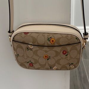 Coach Beige Signature Floral Crossbody with Cream Trim